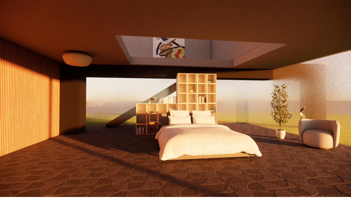 Digital rendering of a bedroom interior