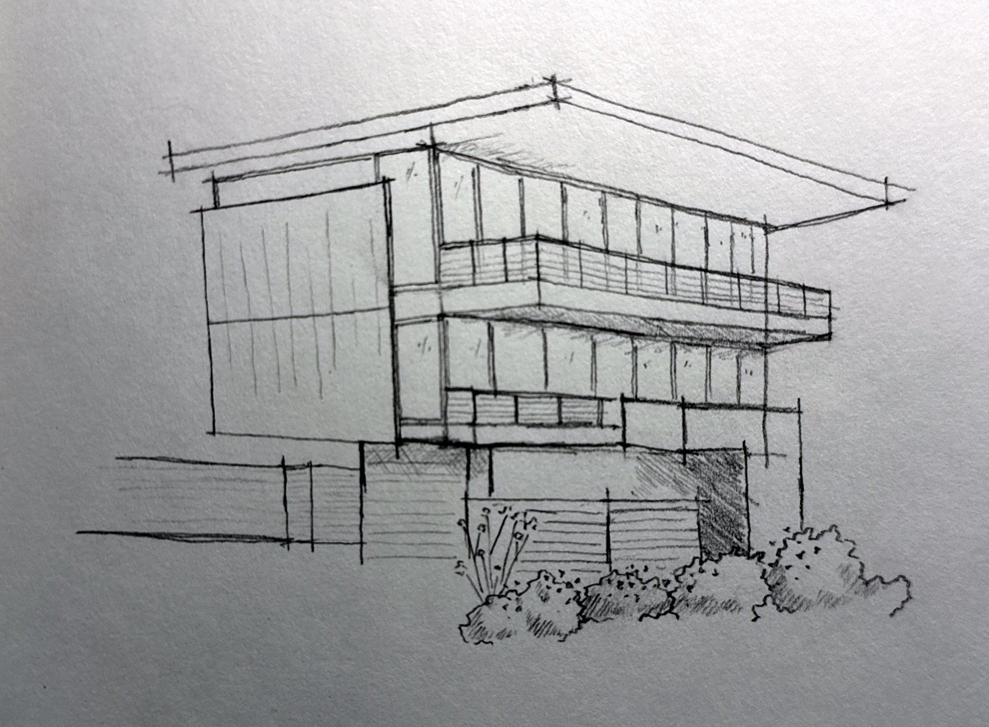 Graphite perspective sketch of a house