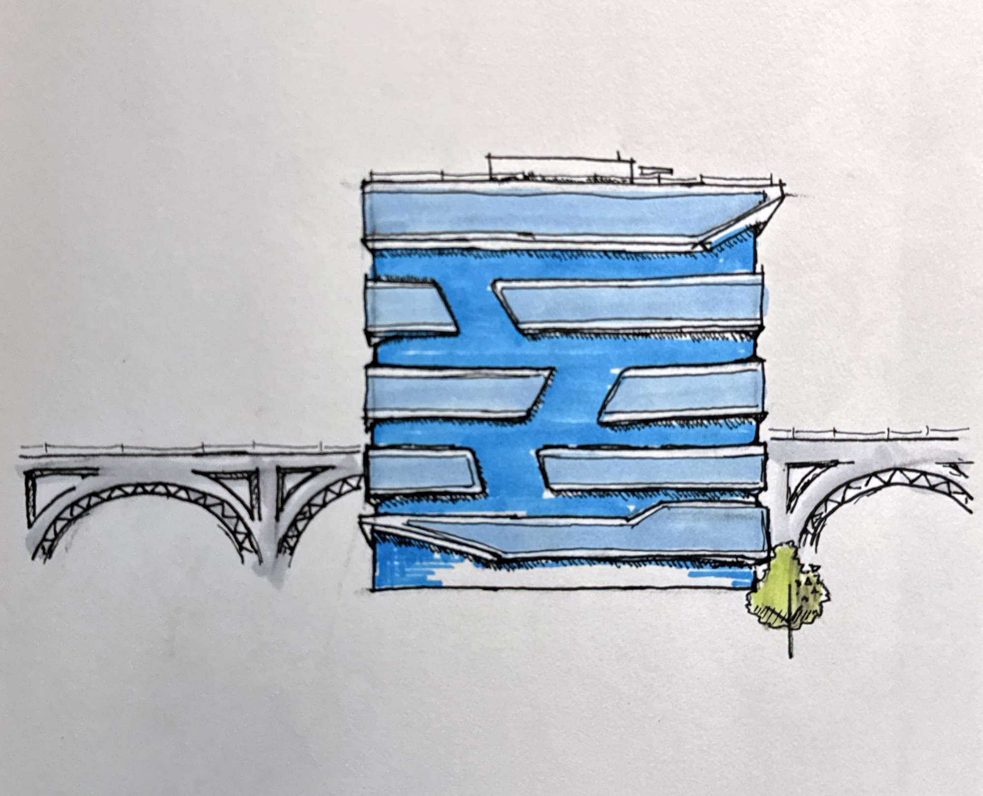 Marker rendering of a tower study