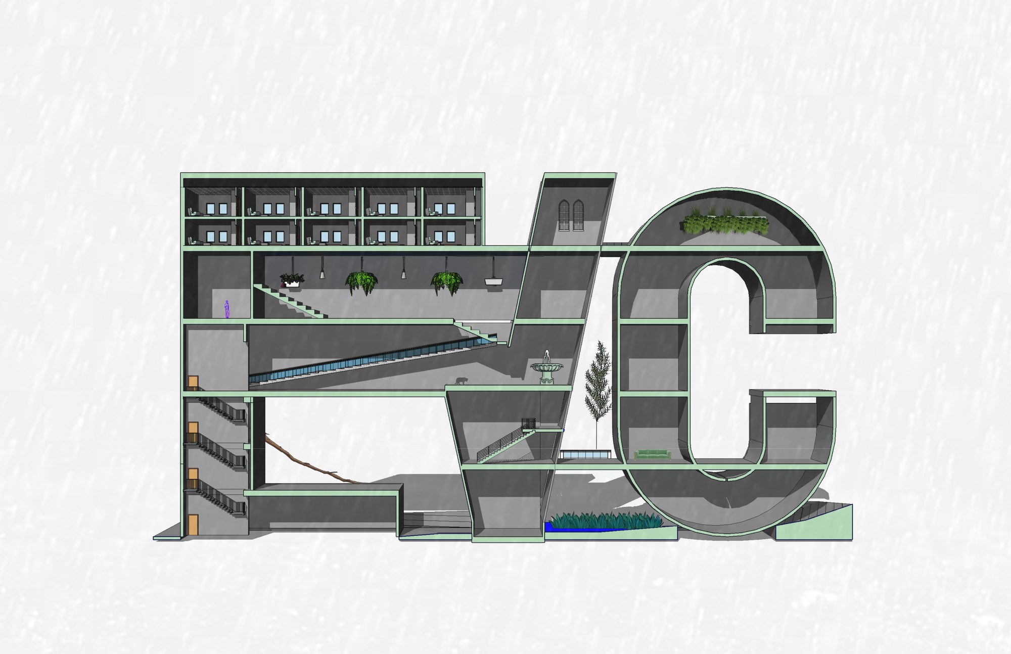 Digital rendering of a building section
